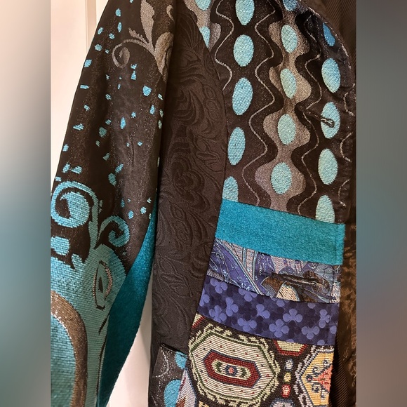 Vintage Neslay Paris Statement Jacket, Artsy Blue Metallic Embroidered Patchwork - Picture 4 of 13